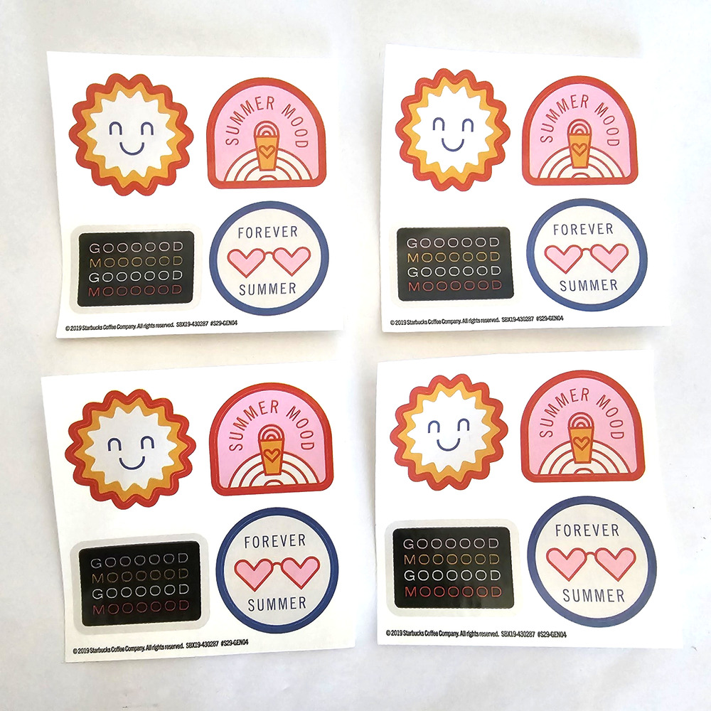 (4) Sheets of 1.5" Starbucks Stickers Labels Summer Mood Forever 16 Stickers